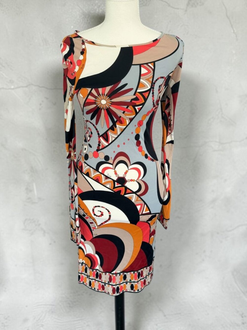 EMILIO PUCCI Multicolor Patterned  Logo Stretch Dress Size US 4